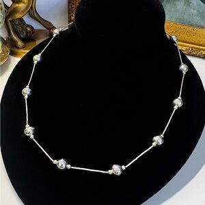 Vintage Liquid Sterling Silver Beaded Necklace(24”/9g)